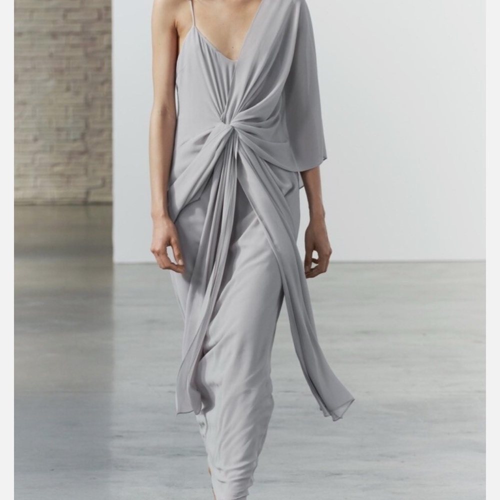 Zara Gray Asymmetrical Maxi Dress